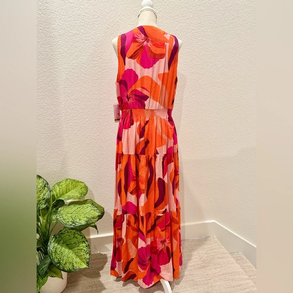 KELLY GRACE - Taylor Tiered Midi Dress - Orange Pink Floral - Size XL - Picture 6 of 8